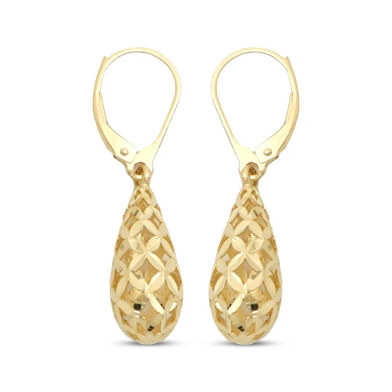 Italian Brilliance Diamond-Cut Drop Earrings 14K Yellow Gold