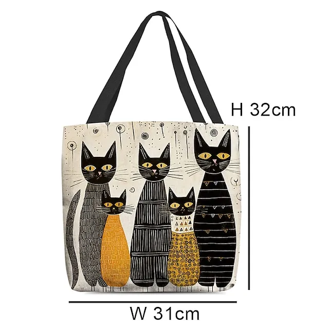 Women's Tote Shoulder Bag Canvas Tote Bag Customize Polyester Shopping Holiday Print Large Capacity Foldable Lightweight Cat Black / White Black / Red Custom Print