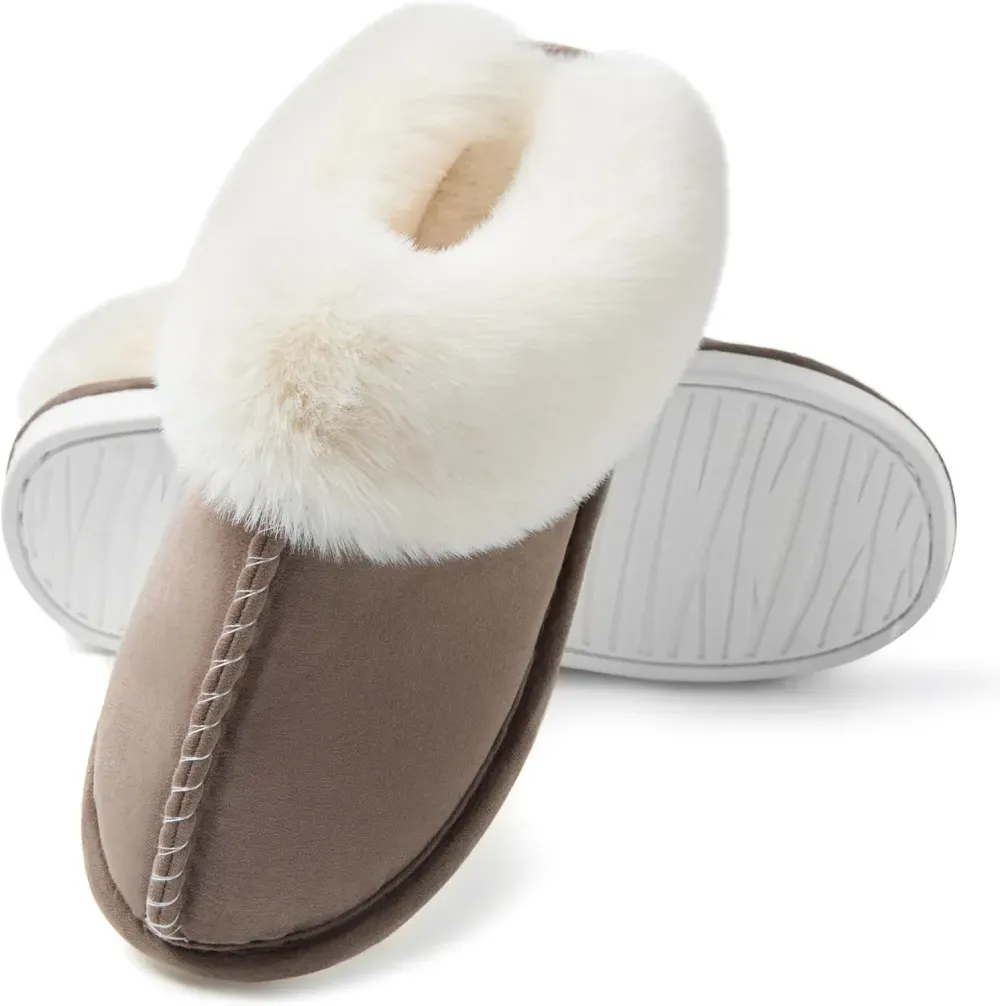 Womens Slipper with Memory Foam Fluffy Soft Warm Slip On House Slippers Anti-Skid Cozy Plush for Indoor Outdoor