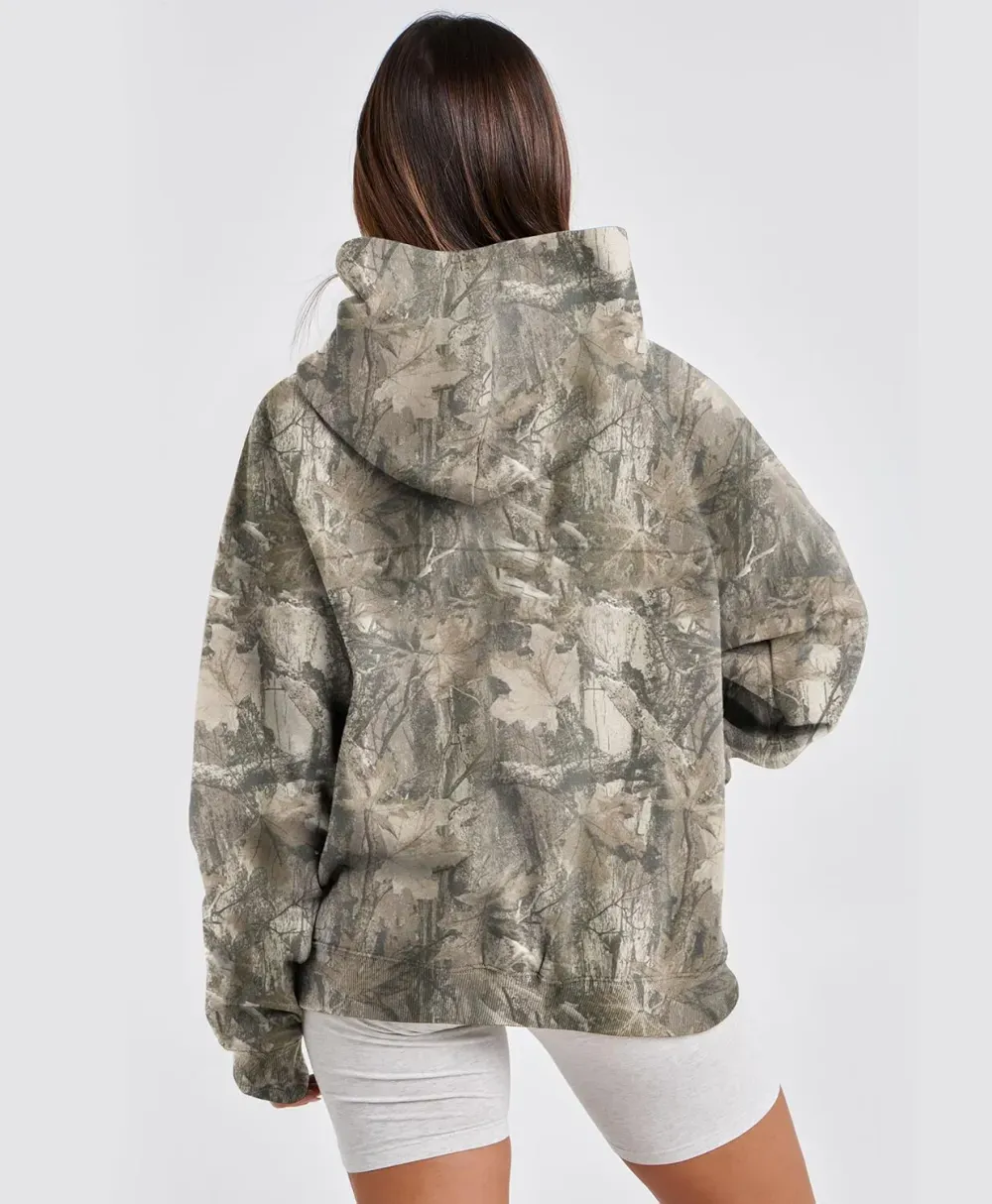 Womens Camo Hoodies Maple Leaf Print Oversized Hooded Sweatshirt Fleece Pullover Sweatshirts Long Sleeve with Pocket