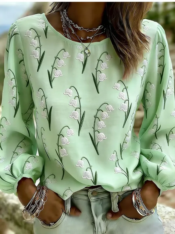 Women'S Floral Art Printed Casual Long Sleeved Shirt