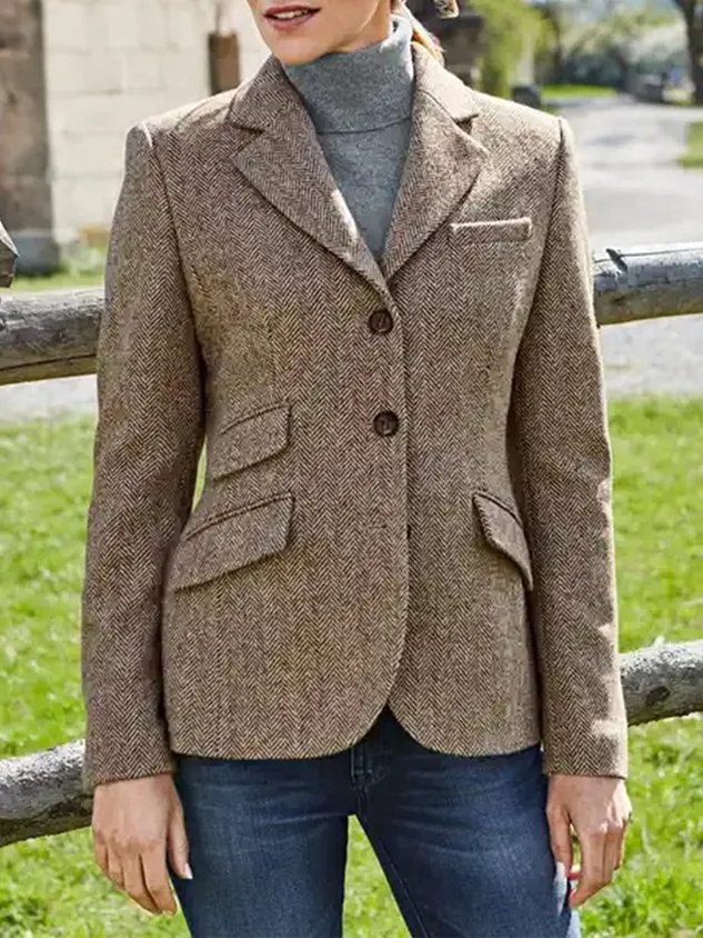 Plain Long Sleeve Buttoned Lapel Collar Plus Size Casual Blazer
