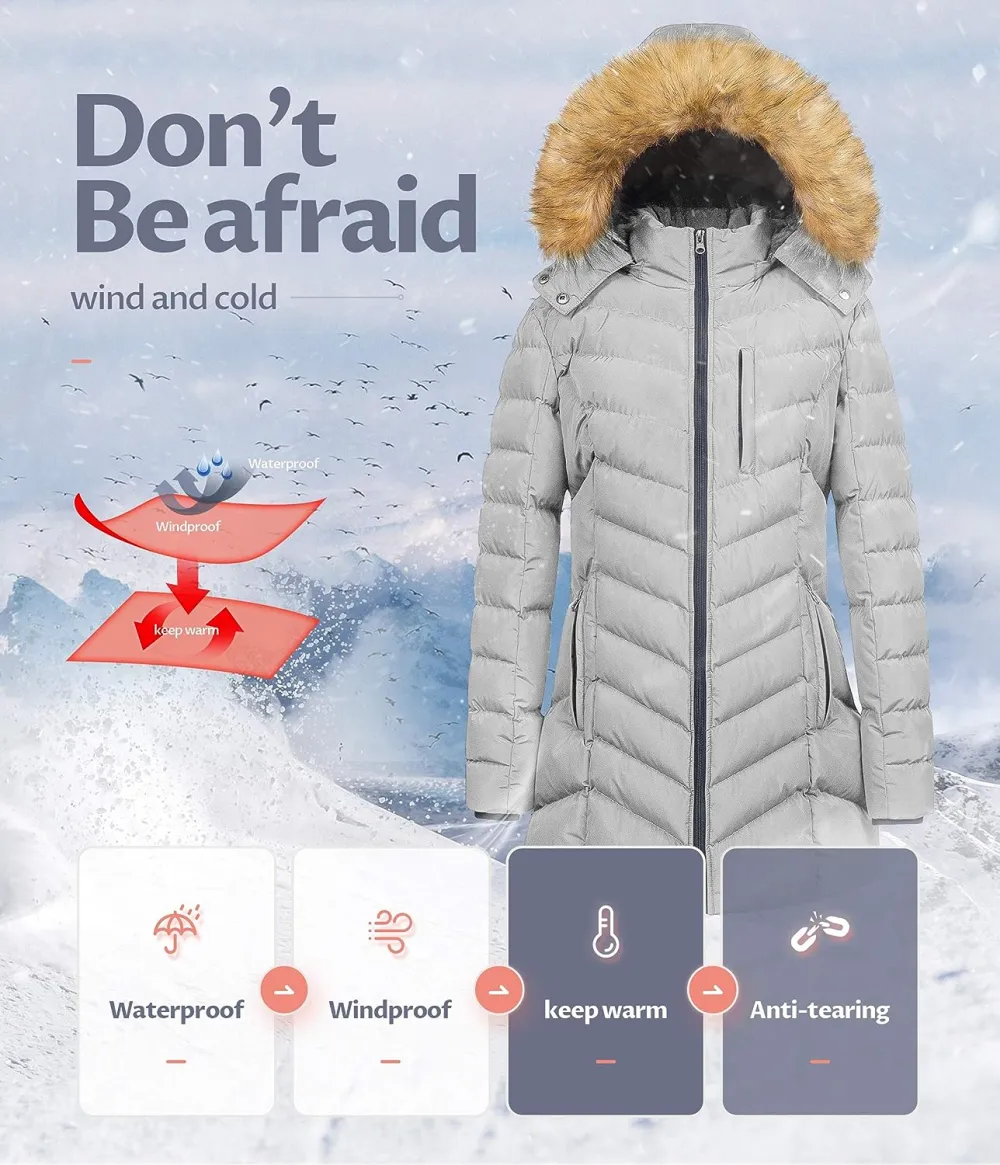 US Women's Winter Hooded Coat Waterproof Warm Long Puffer Jacket Parka