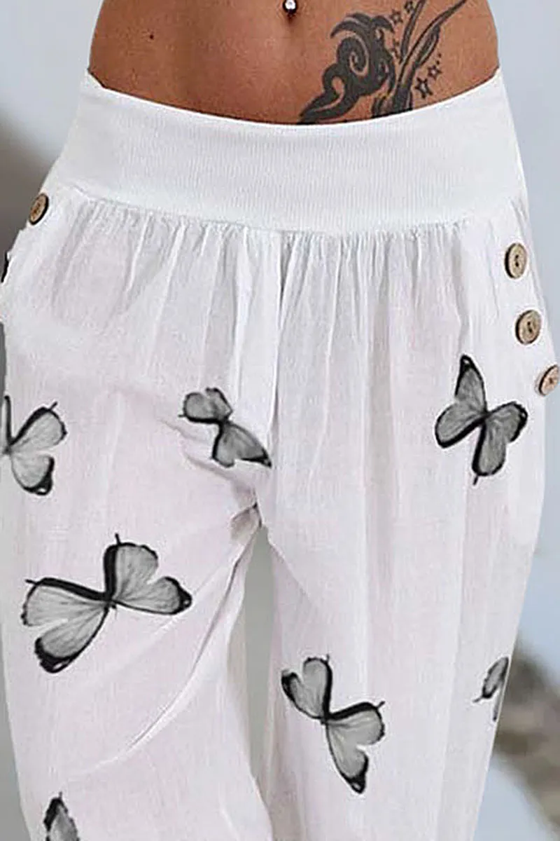 Butterfly Print Pocket Side Capris Pants