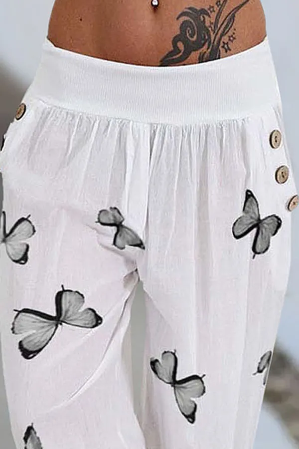 Butterfly Print Pocket Side Capris Pants