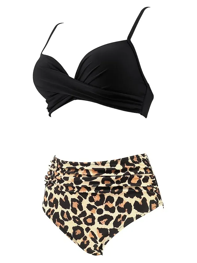 Women's Swimwear Bikini Normal Swimsuit 2 Piece High Waisted Plain Black Pink Purple Green Rose Red Bathing Suits Sports Beach Wear Push Up