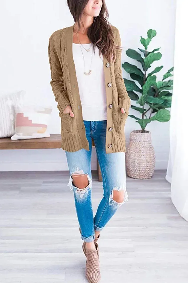 Knitted Solid Color Button Down Chunky Outwear Cardigan