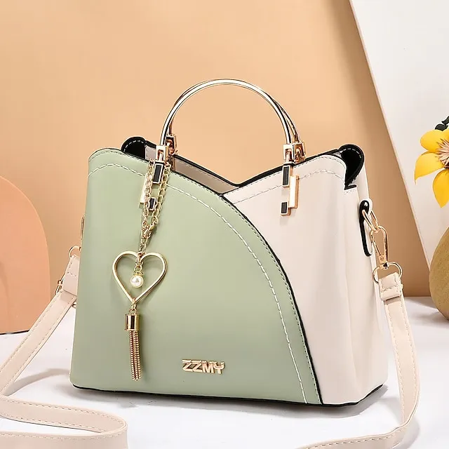 Women's Handbag Crossbody Bag Shoulder Bag PU Leather Office Shopping Daily Pendant Tassel Zipper Adjustable Solid Color Color Block Black / Red White / Green Wine red and white