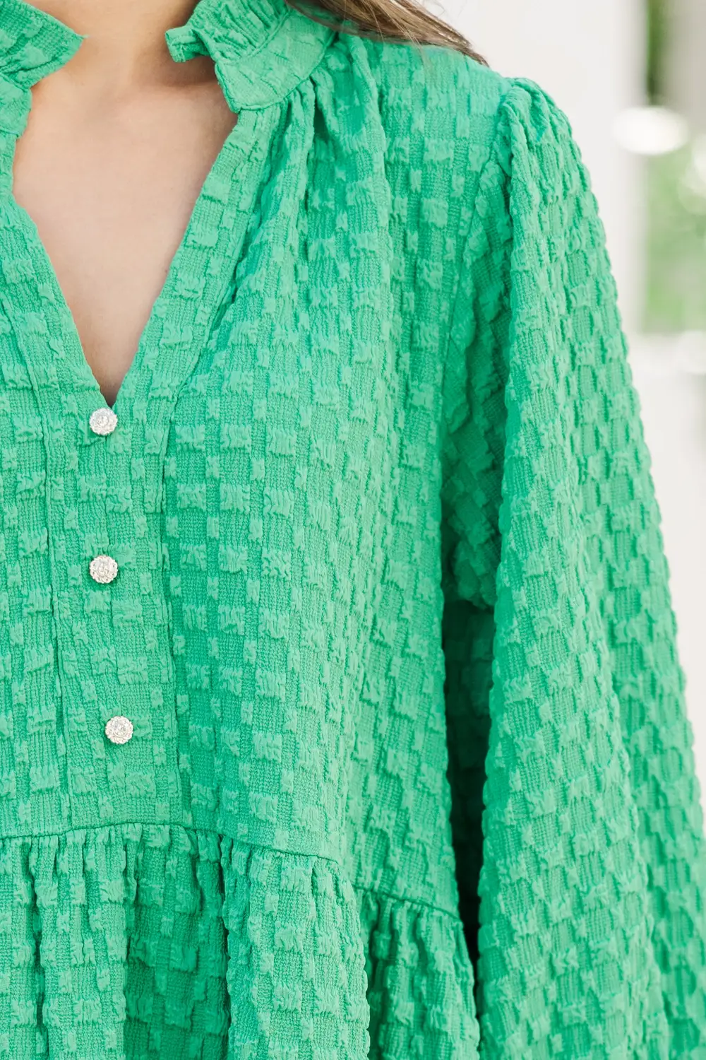 All Up To You Green Textured Dress