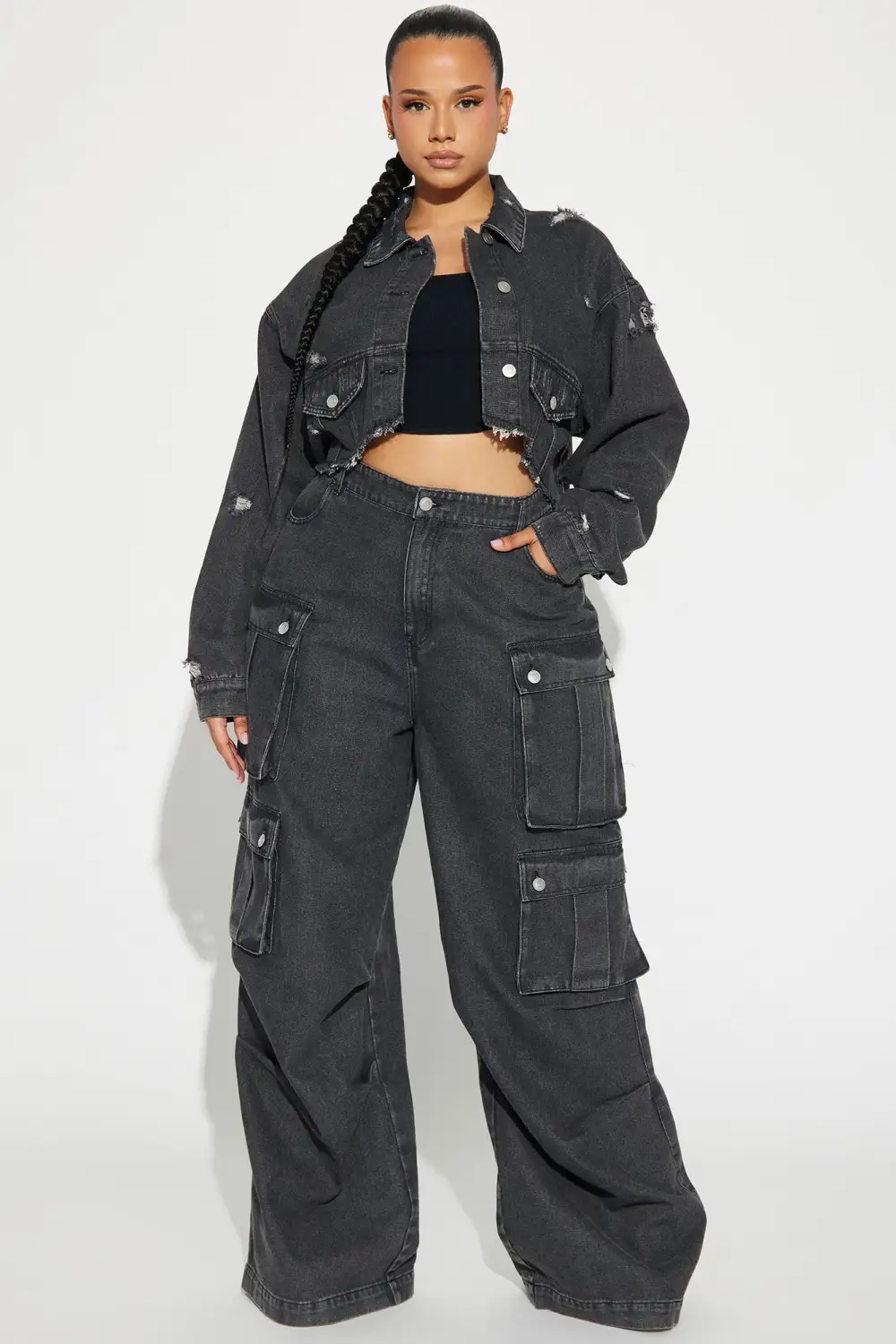 Just Between Us Denim Pant Set - Black