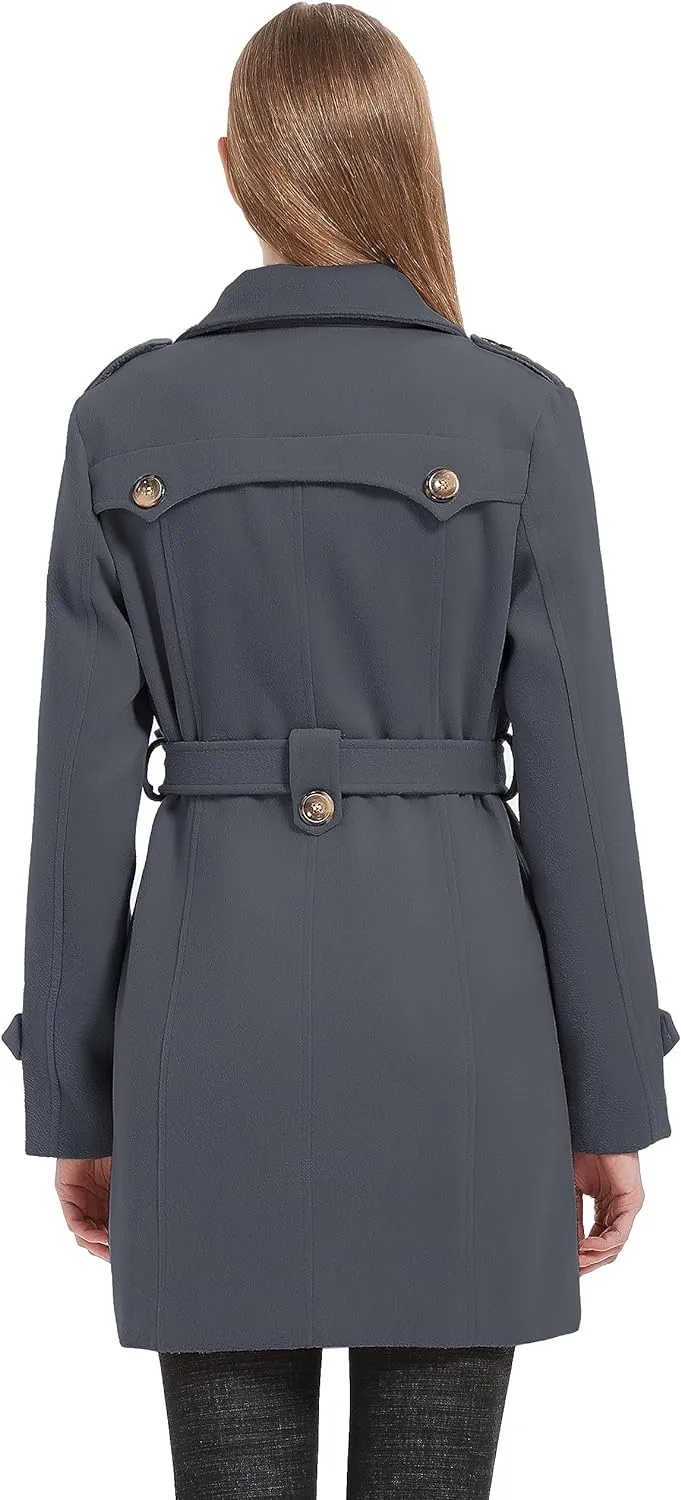 Women's Double Breasted Pea Coat Winter Mid-Long Trench Coat with Belt