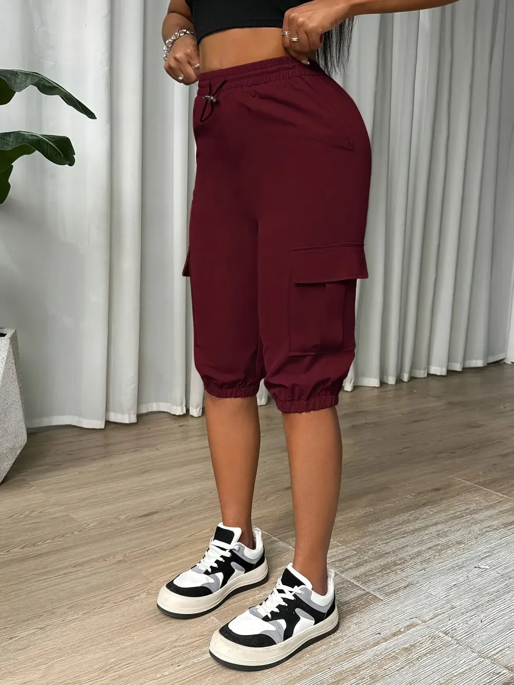 🔥Low Stock Alert!Pocket Design Cuffed Drawstring Pants