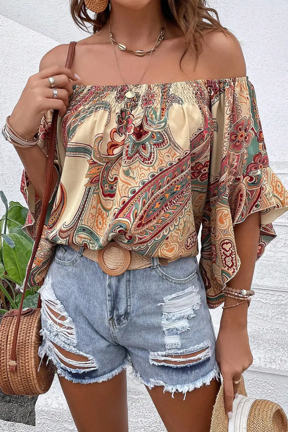 Paisley Ruffled Smocked Blouse