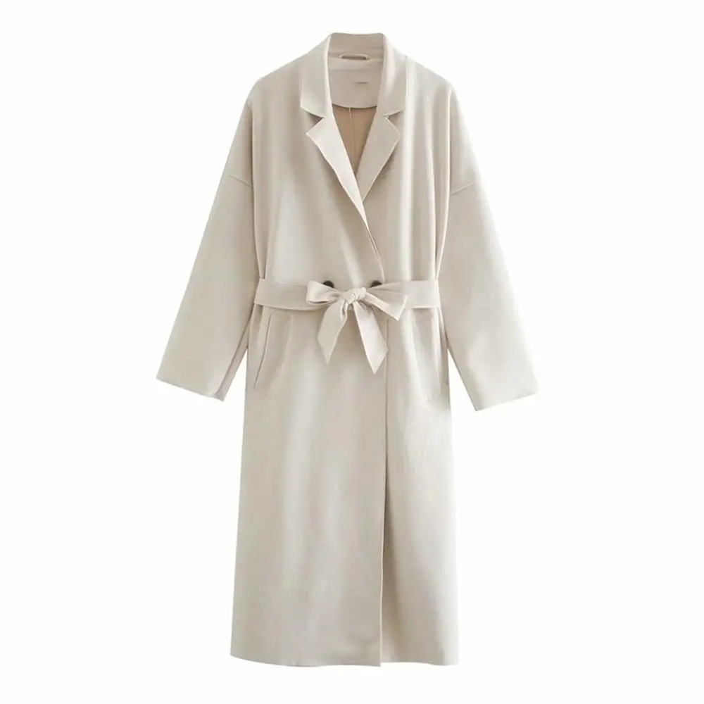 Solid Casual Front Tie Lapel Coat