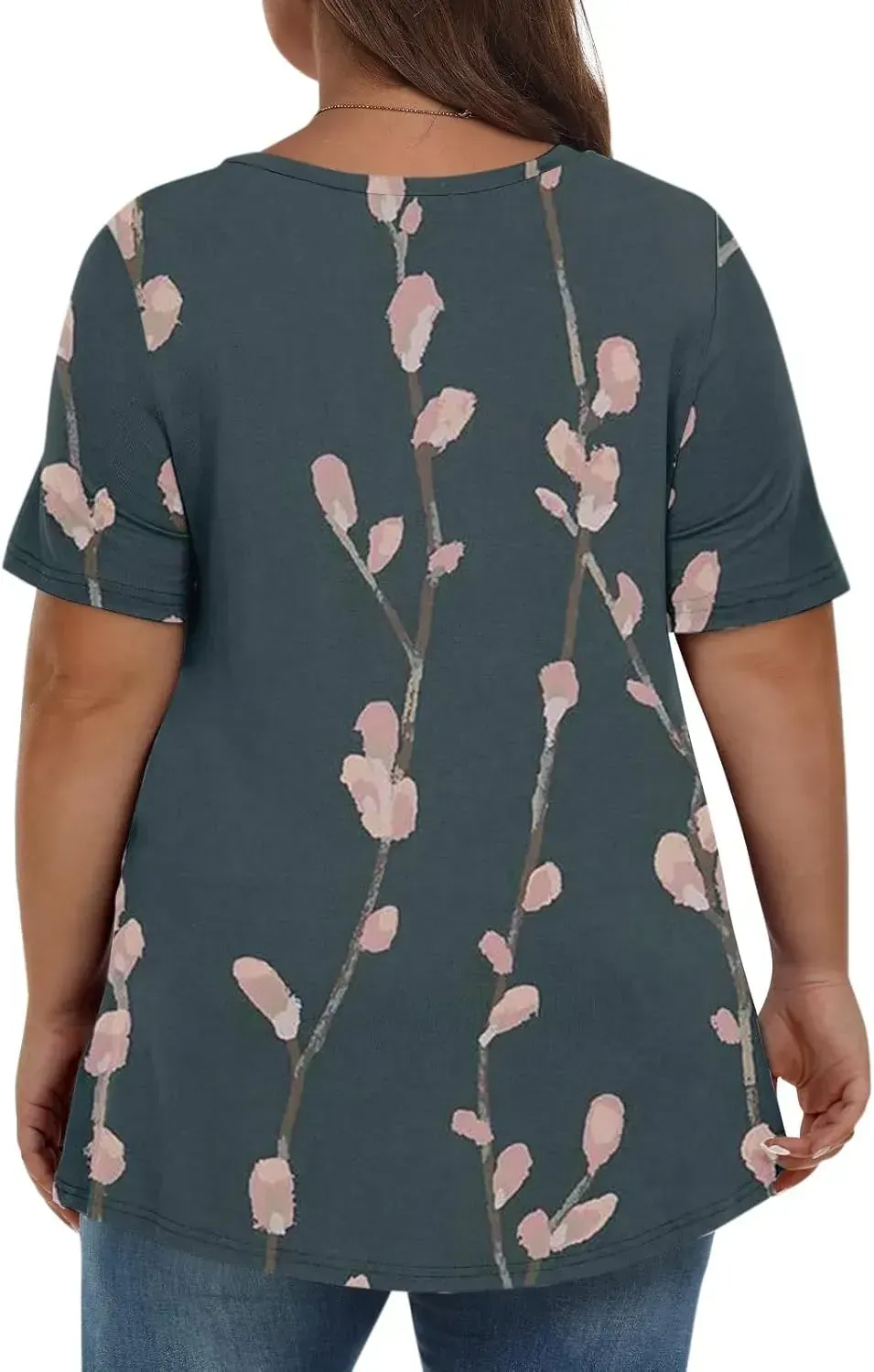 Plus Size Tops for Women Dressy Short Sleeve V Neck Shirts for Women Summer Tops for Women 2024 Floral Print Top