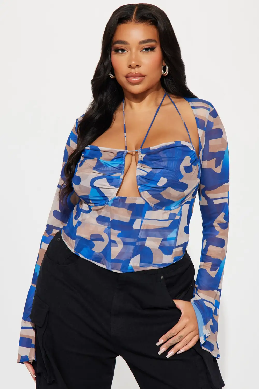 Myra Mesh Corset Top - Blue/combo