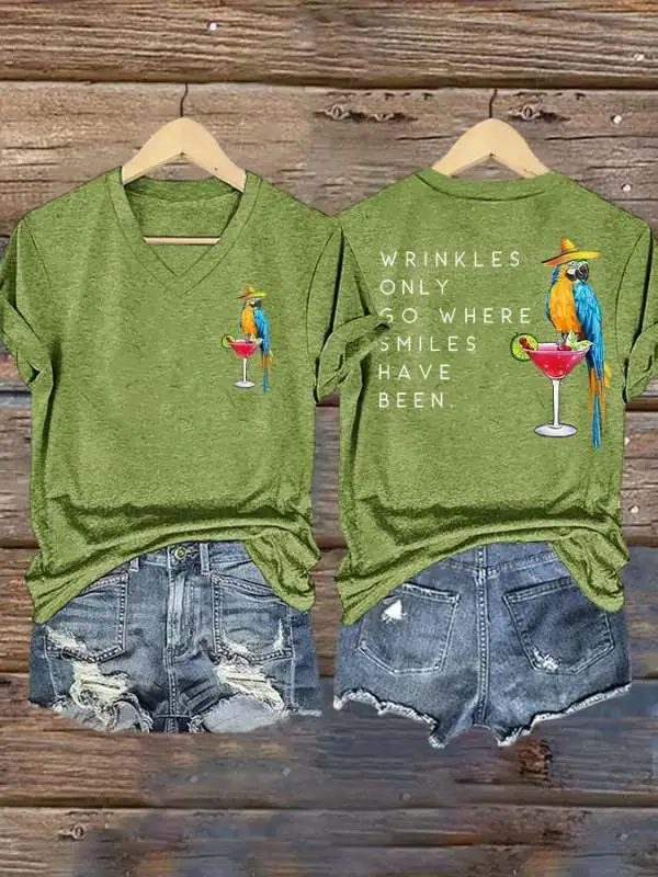 V Neck Retro 5 O'clock Print T-Shirt