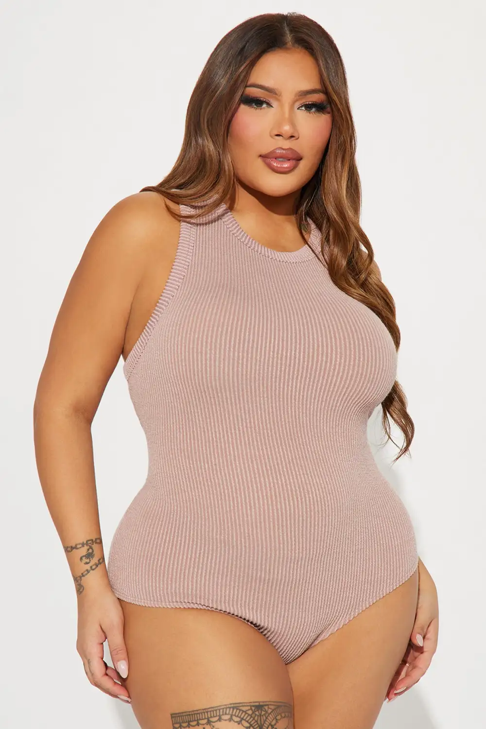Not Amused Ribbed Bodysuit - Taupe