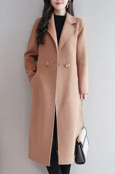 Double Face Faux Woolen Two Buttons Lapel Coat