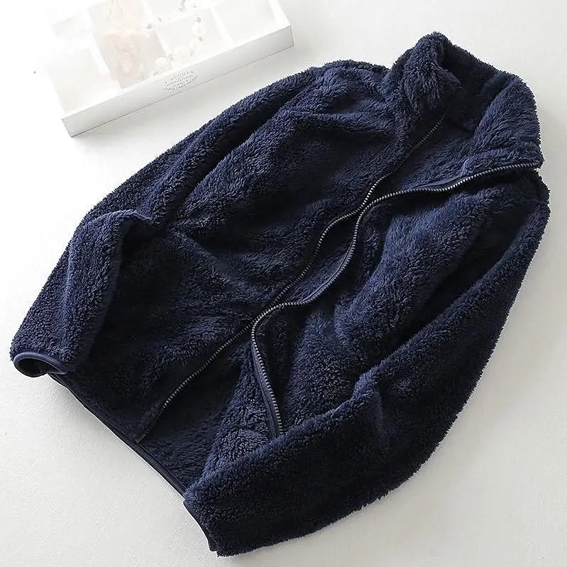 Women's Fleece Cardigan Stand-up Collar Jacket Thick Warm