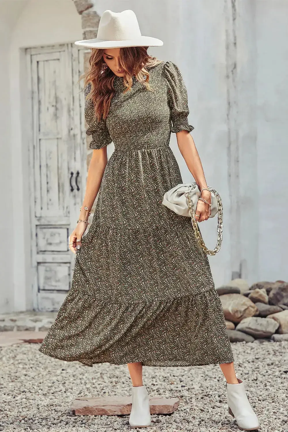 Summer Ruffle Bohemian Tiered Smocked Maxi Dress