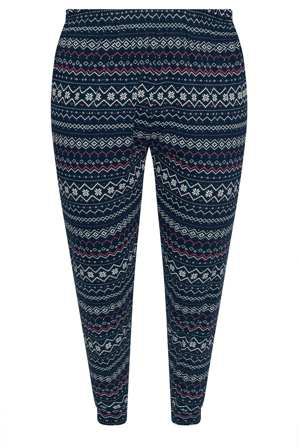 YOURS Curve Navy Blue Fairisle Cuffed Pyjama Bottoms