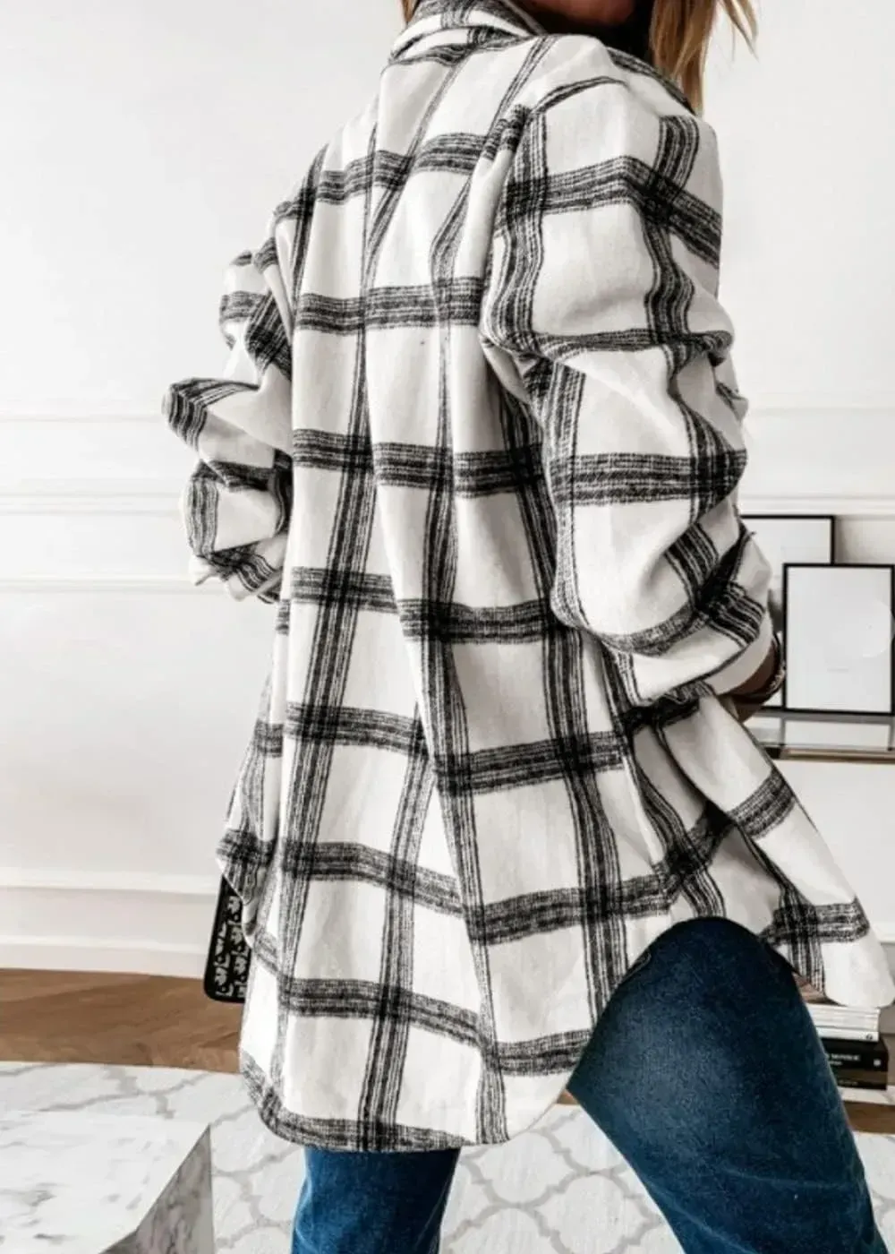 Women's 2023 Fall Clothes Plaid Shacket Jacket Long Sleeve Button Down Flannel Shirts Fashion Blouse