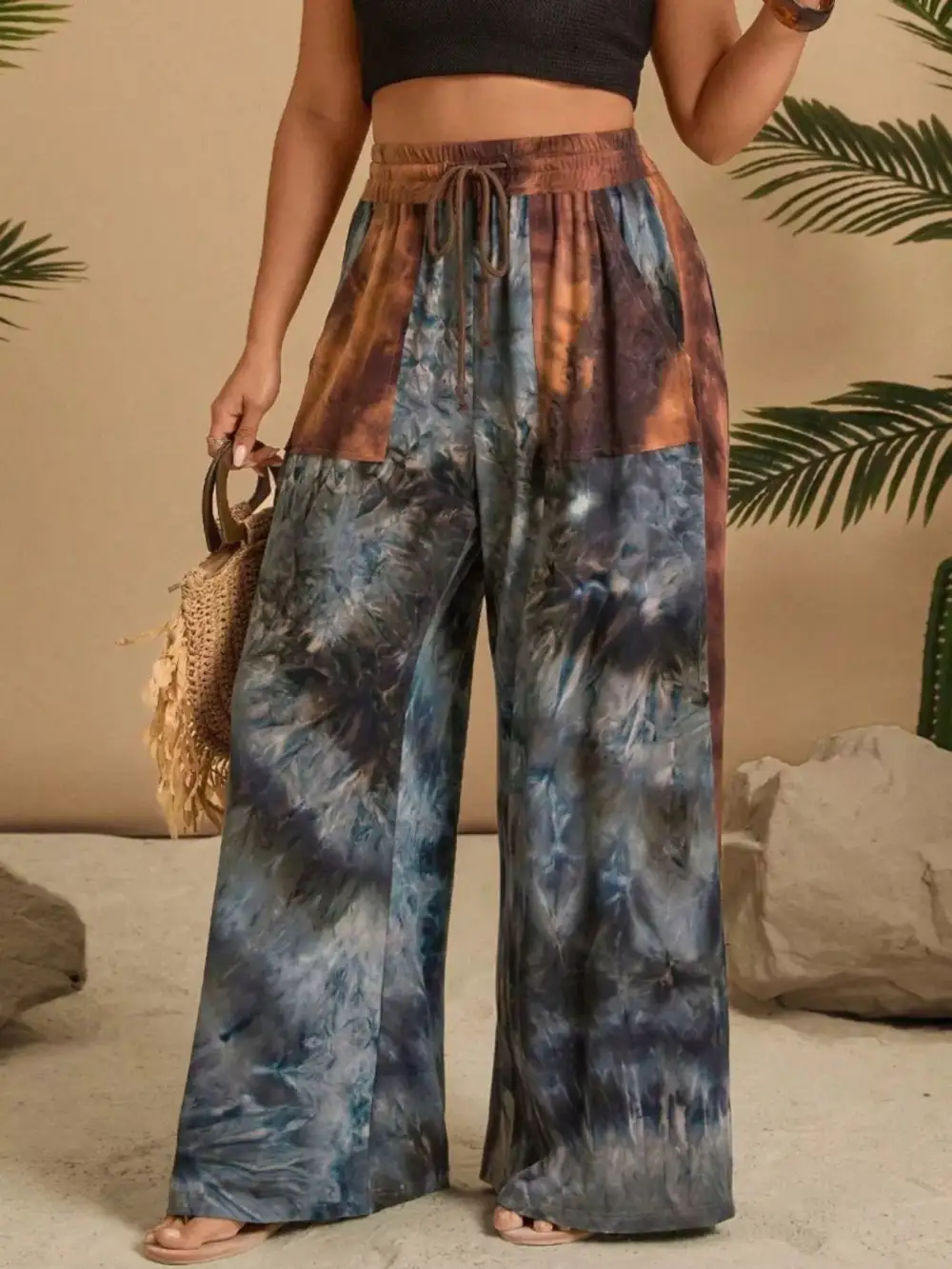Full Size Tie Dye Wide Leg Pants Plus Size
