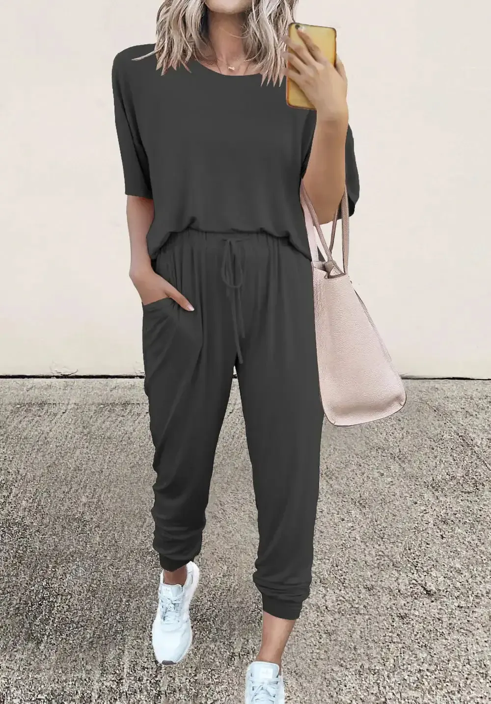 Two Piece Outfit Short Sleeve  Pullover Tops Tracksuits
