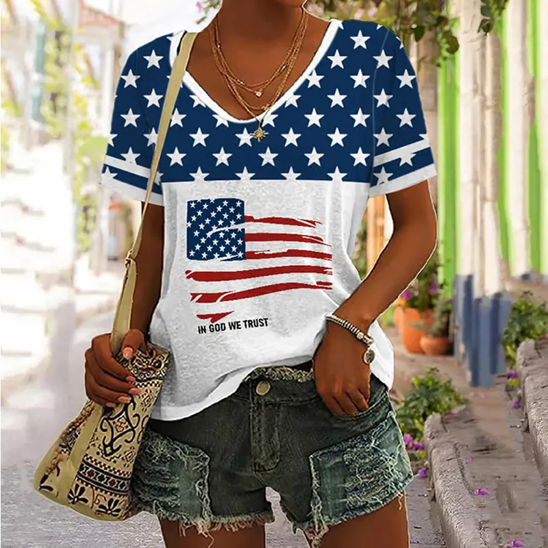 Women's Independence Day Flag Print T-shirt