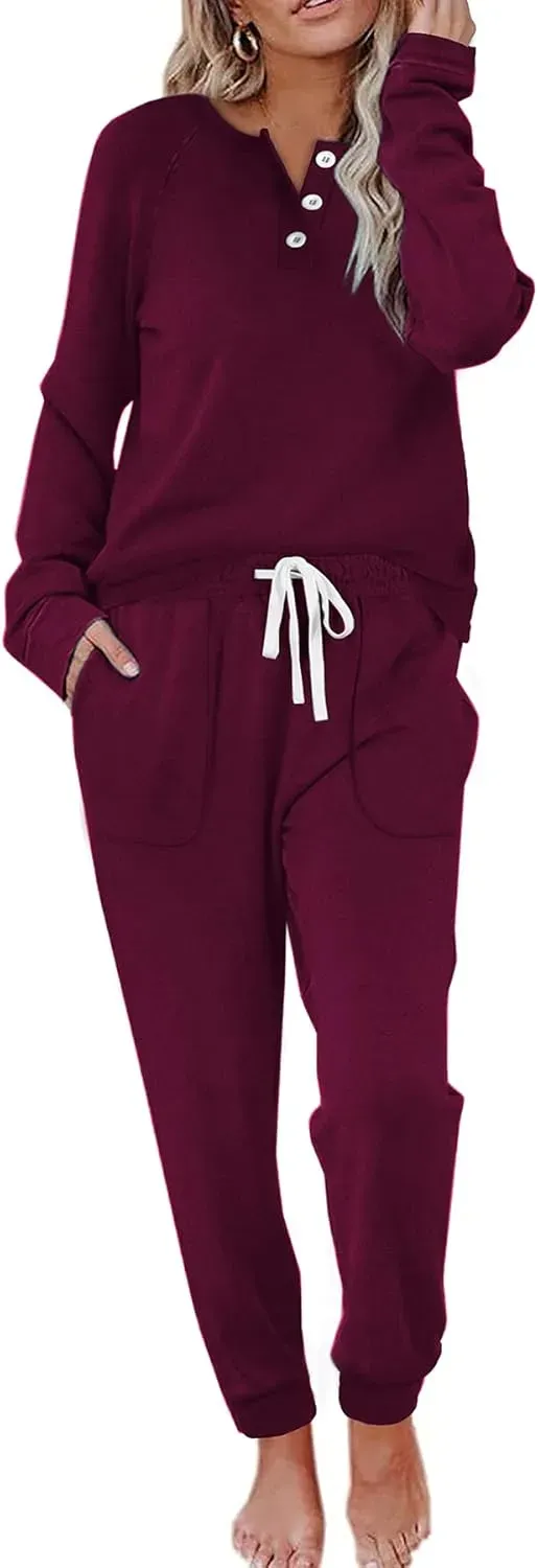 Two Piece Outfits for Women Lounge Sets Button Down Sweatshirt Sweatpants Sweatsuits Set with Pockets