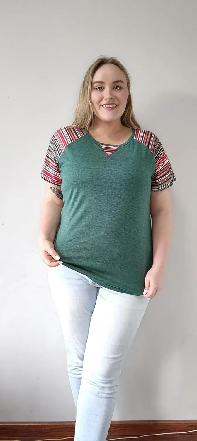 TIYOMI Plus Size T Shirt for Women Short Sleeve Tunic Cross Line Shirts Round Neck Tops Summer Blouse XL-5XL 14-28