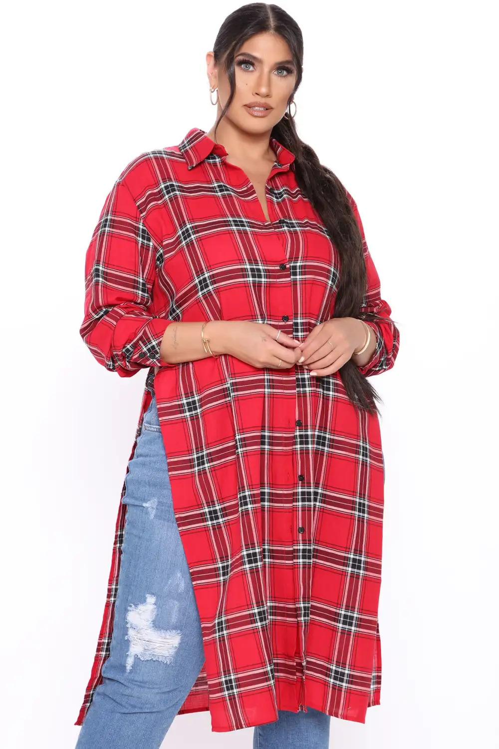 Self Love Maxi Plaid Top - Red/Combo