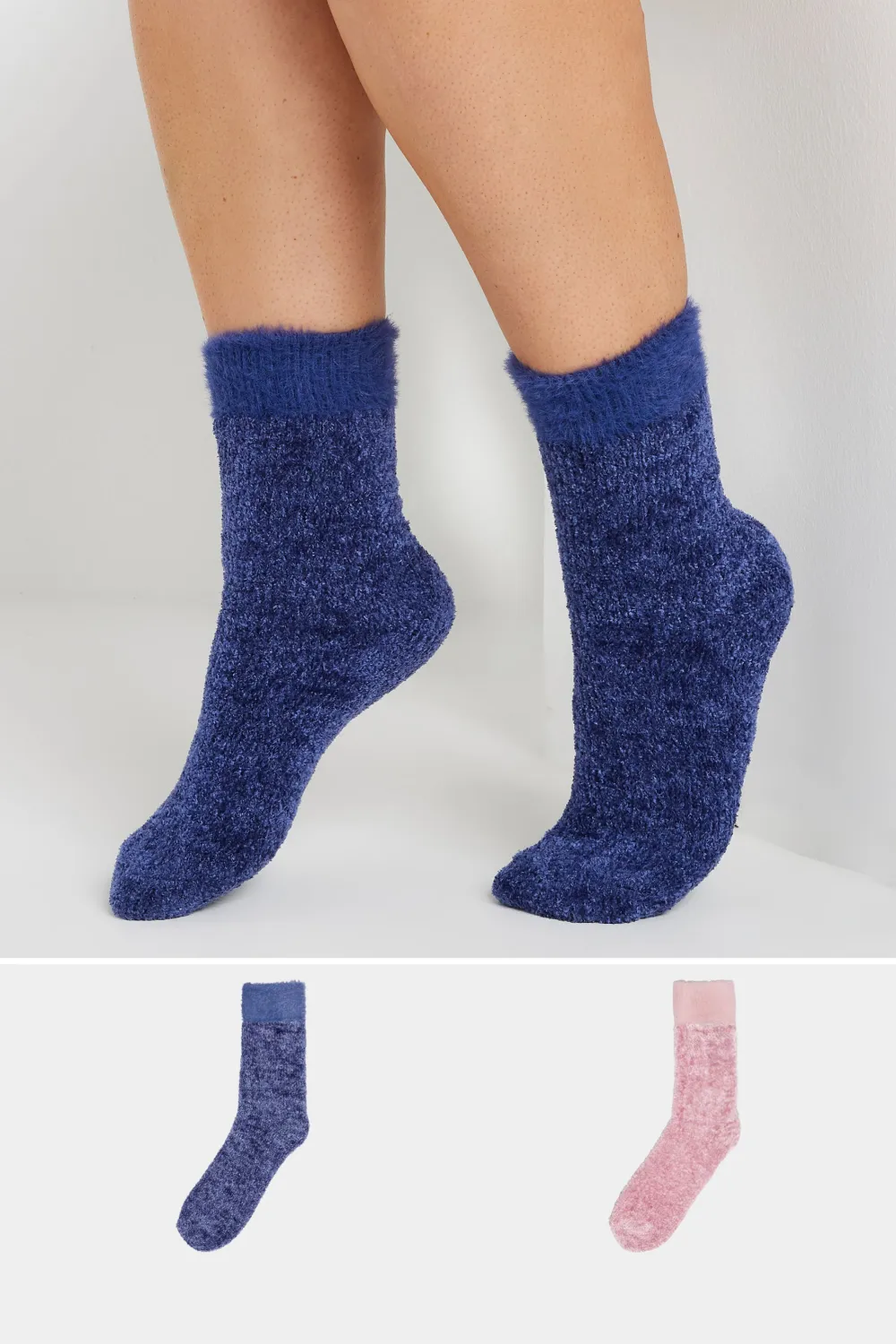 2 PACK Blue & Pink Velvet Chenille Ankle Socks