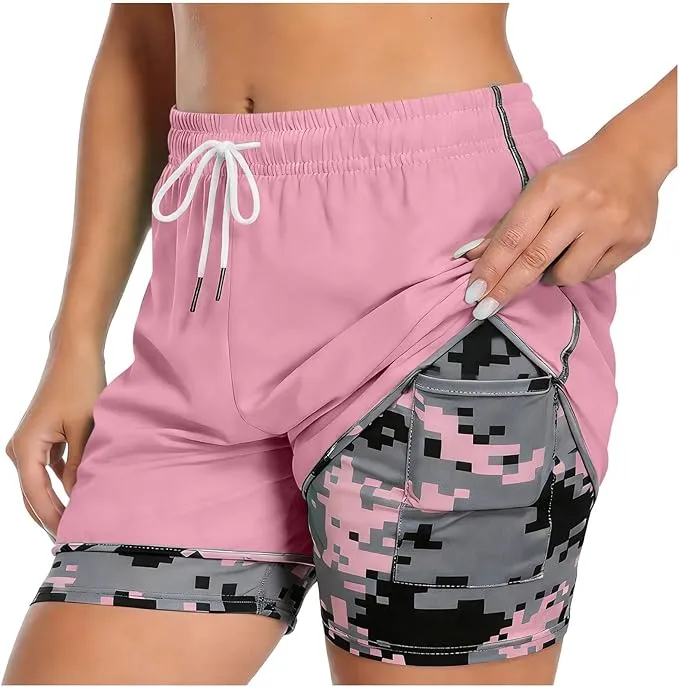 Workout Shorts Women Drawstring High Waist Running Short Pants Quick Dry Gym Athletic Board Clothes with Pockets