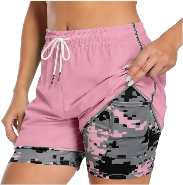 Workout Shorts Women Drawstring High Waist Running Short Pants Quick Dry Gym Athletic Board Clothes with Pockets