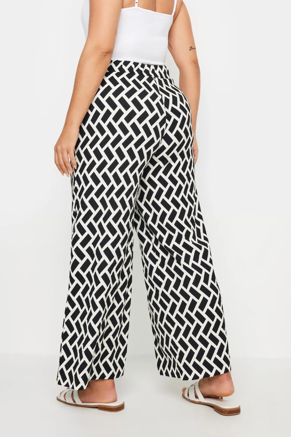 YOURS Curve Dark Grey Abstract Print Textured Wide Leg Trousers