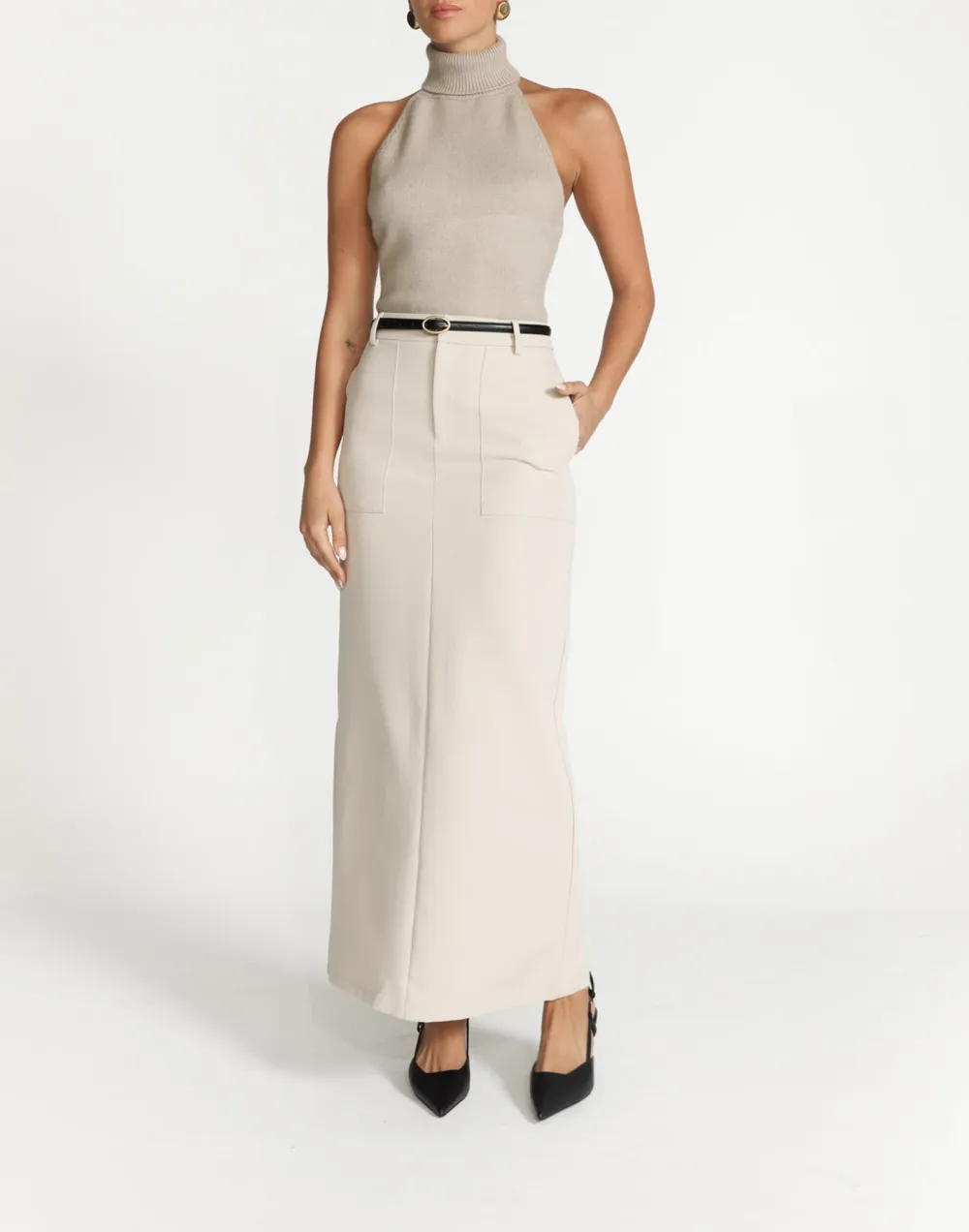 Minimalist Three Dimensional Cut Slit Skirt