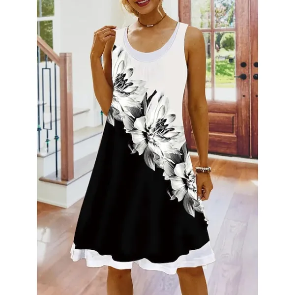 Women's Casual Dress Shift Dress Floral Dress Mini Dress White Pink Red Sleeveless Floral Fake two piece Summer Spring Crew Neck Basic Vacation 2023 S M L XL XXL 3XL 4XL 5XL