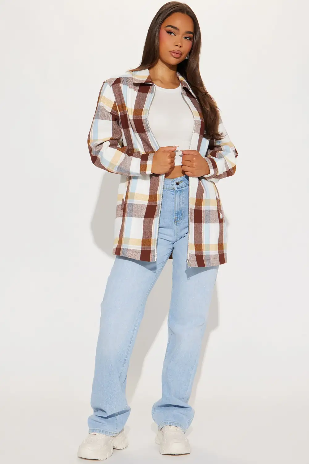 Check Mate Plaid Shacket - Brown Combo