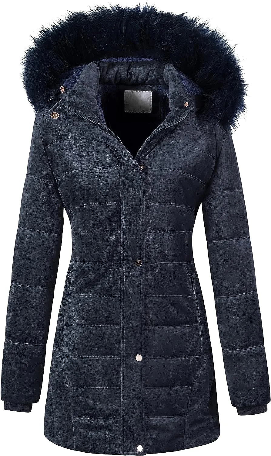 Women's Warm Winter Coat Velvet Puffer Jacket Quilted Faux Fur Hood