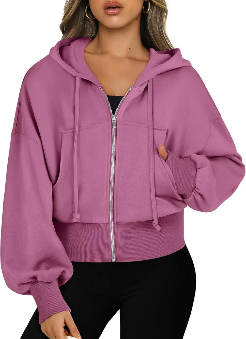 Women's Zip Up Hoodies Cropped Sweatshirts Full Zip Jackets Casual Fashion Fall Outfits Winter Clothes