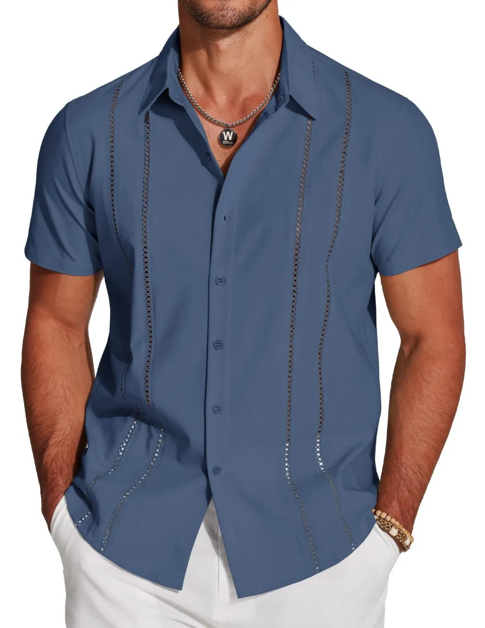 🔥Men's Cuba Guayabera Exquisite Hollow Embroidered Button Front Shirt