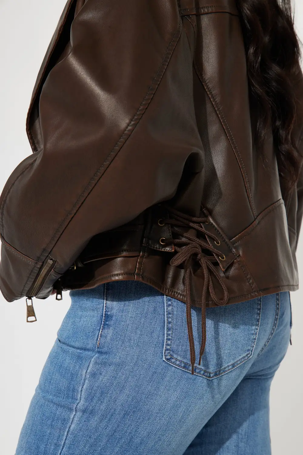 Check The Deets Faux Leather Moto Jacket - Brown