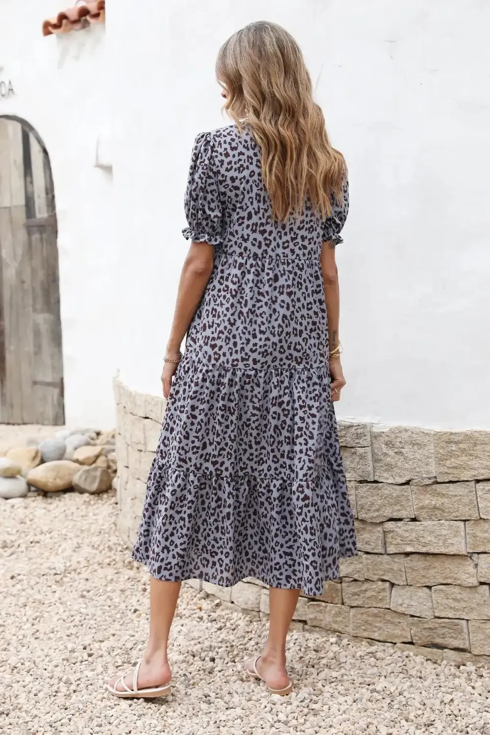 Floral Print Ruffle Puff Sleeve High Waist Midi Dresses