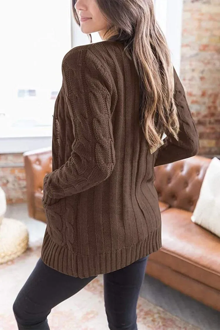 Knitted Solid Color Button Down Chunky Outwear Cardigan