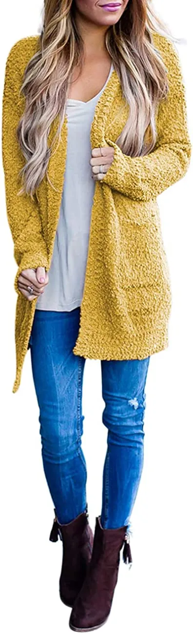 Women's Long Sleeve Soft Chunky Knit Sweater Open Front Cardigans Outwear Coat