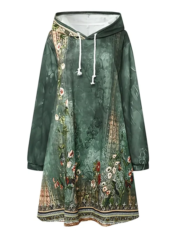 Women's Hoodie Dress Winter Dress Shift Dress Mini Dress Colorful Light Green Blue Long Sleeve Floral Print Fall Winter Autumn Hooded Vacation Vacation Fall Dress 2023 S M L XL XXL 3XL