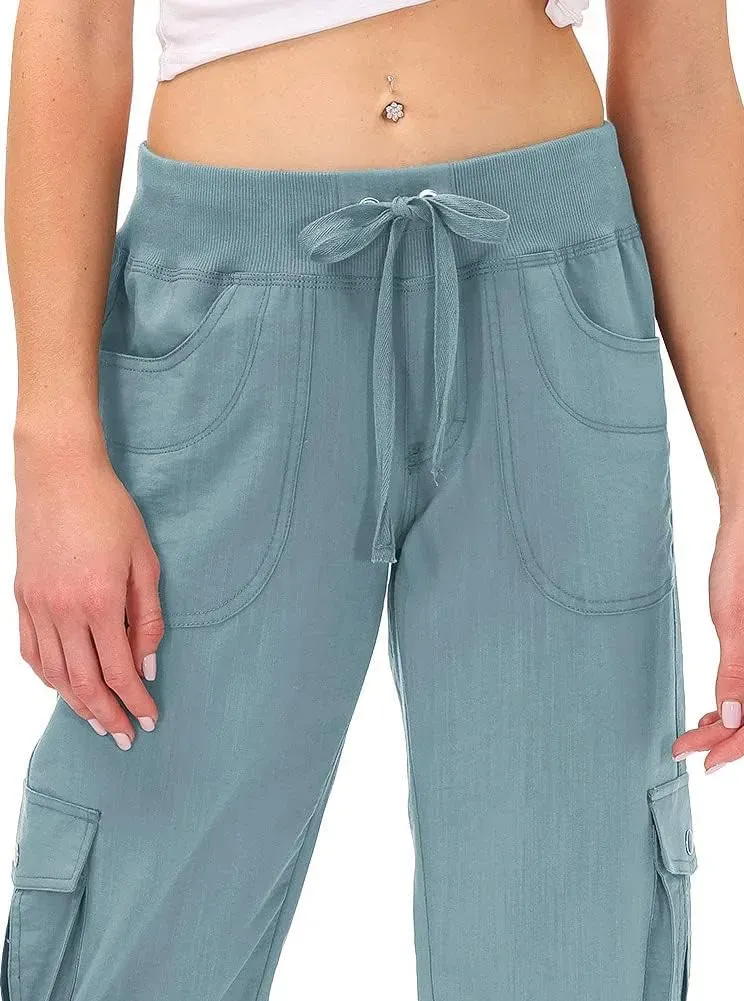 MoFiz Womens Capris with Pockets Loose Fit Casual Capri Pants Dressy Lightweight Ladies Baggy Cargo Pants for Hiking