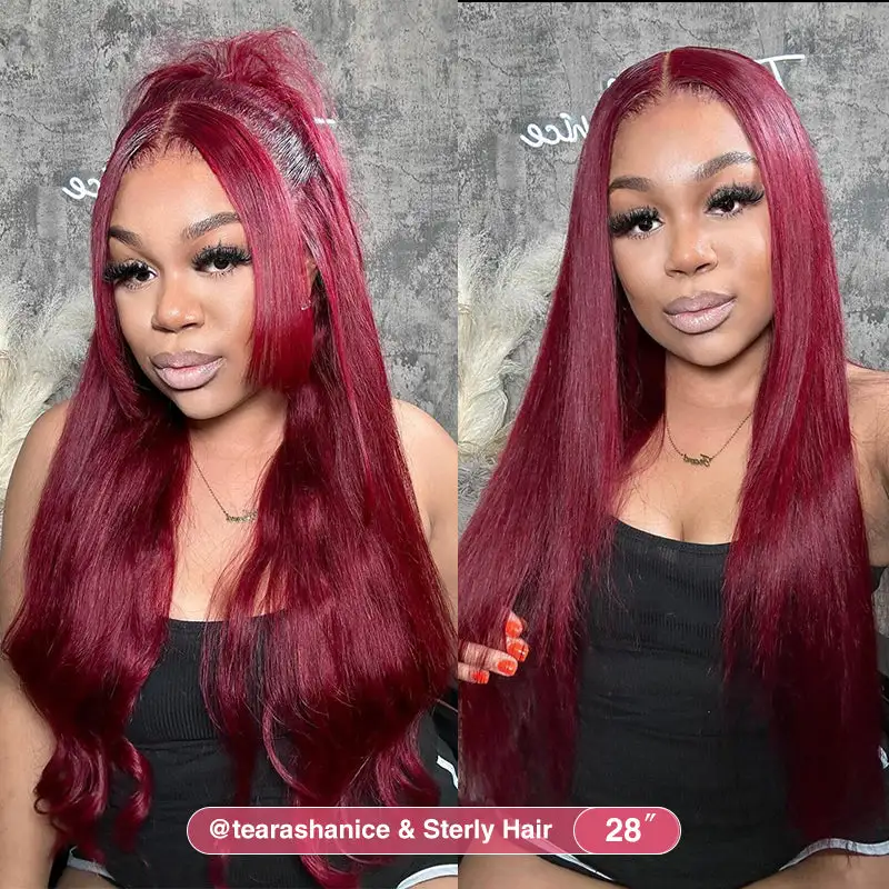 Affordable #99J Body Wave Wig Sterly Burgundy 13x6 Lace Front Human Hair Wigs